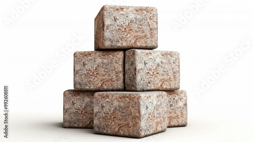 Large square stone rocks with natural texture stand out against the clean white background in this digital illustration.