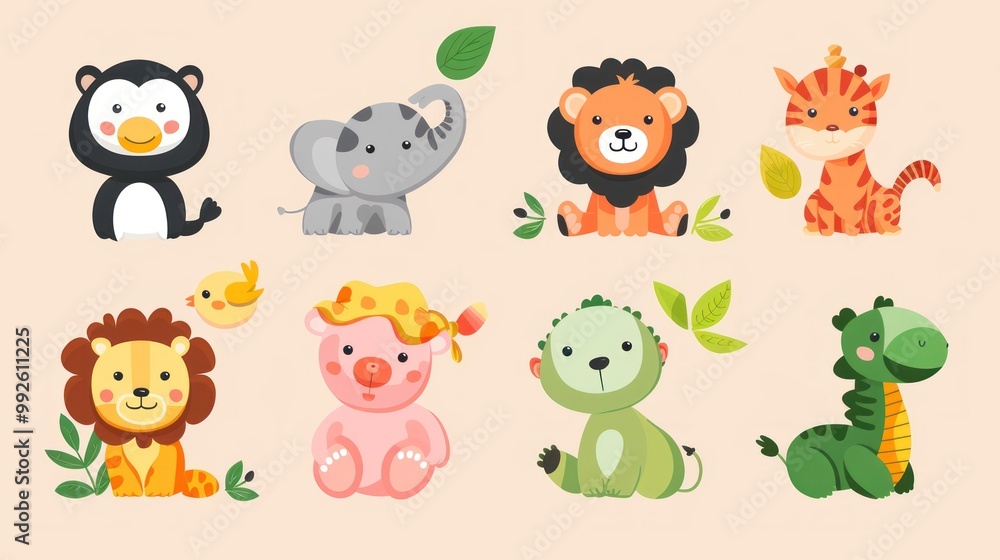 Cute cartoon animal icons for kids' activities Cute cartoon animal icons for kids' activities