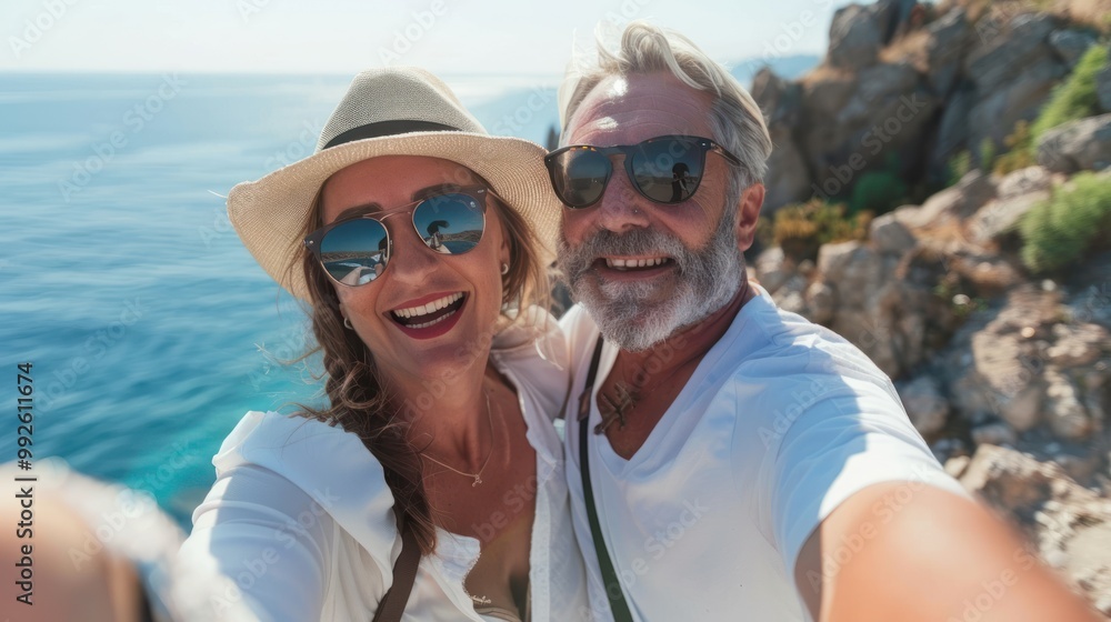 Happy middle aged couple taking a selfie on vacation Happy middle aged couple taking a selfie on vacation