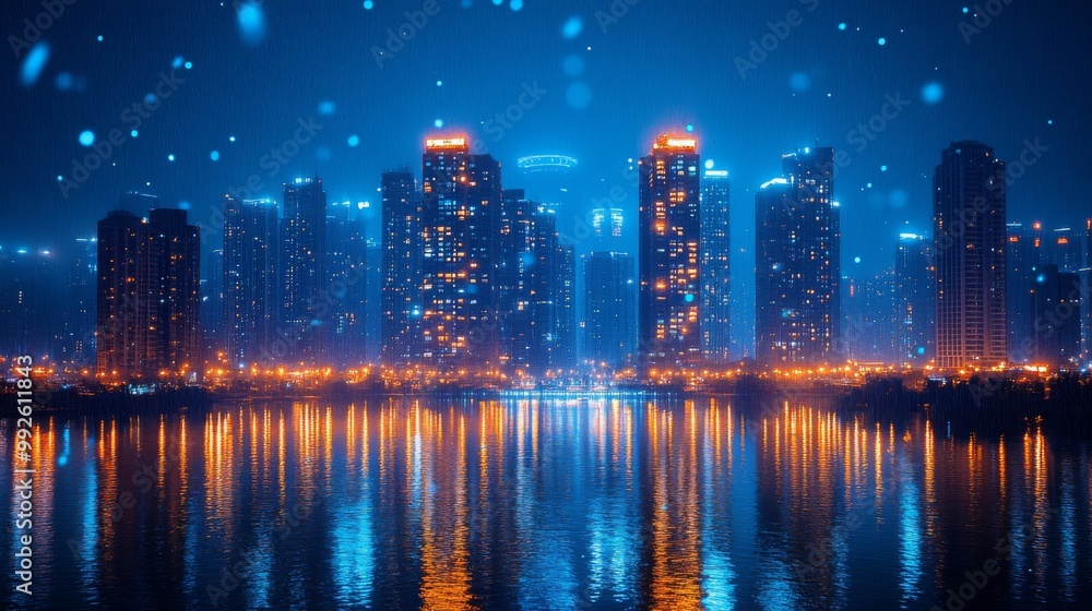Nighttime Cityscape with Rain and Reflections Nighttime Cityscape with Rain and Reflections