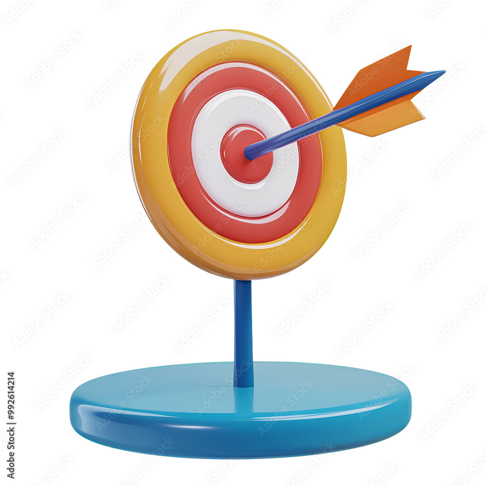 3D Cartoon Style Arrow Hitting the Bullseye Target Icon, Floating on a Transparent Background PNG 3D Cartoon Style Arrow Hitting the Bullseye Target Icon, Floating on a Transparent Background PNG