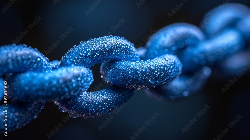 Blue Chain with Water Droplets, Macro Photography Blue Chain with Water Droplets, Macro Photography