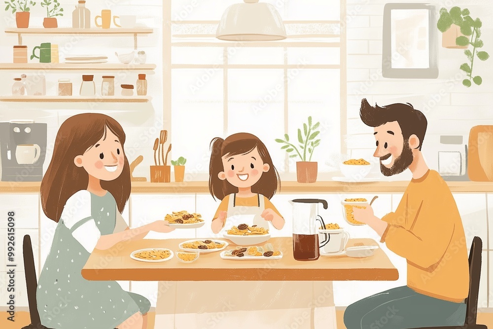 Happy Family Breakfast Illustration Happy Family Breakfast Illustration