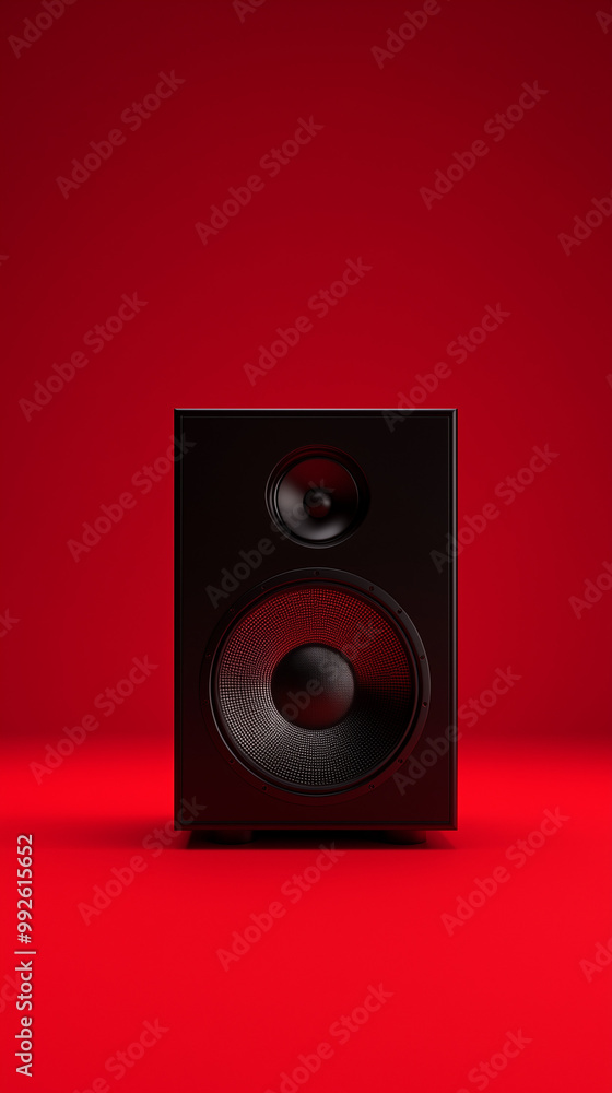 Black speaker isolated on red background Black speaker isolated on red background