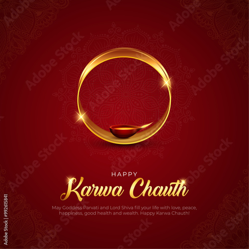 Happy Karwa Chauth Social Media Post and Greeting Card. Hindu Festival Karwa Chauth Celebration Creative Design Vector Illustration photo