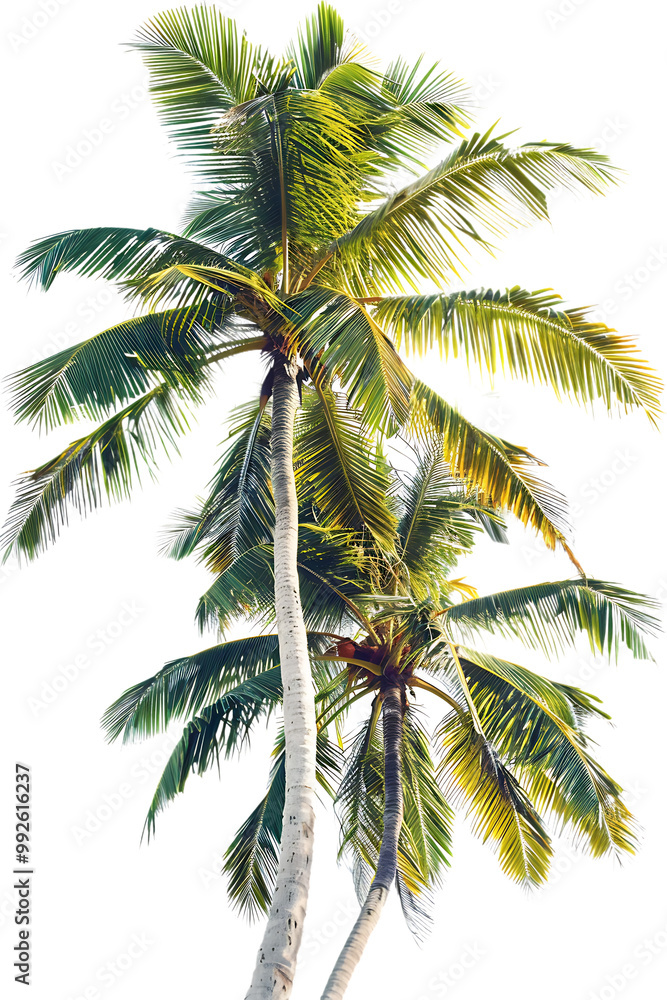 Twin coconut palm tree, isolated against a transparent background Twin coconut palm tree, isolated against a transparent background