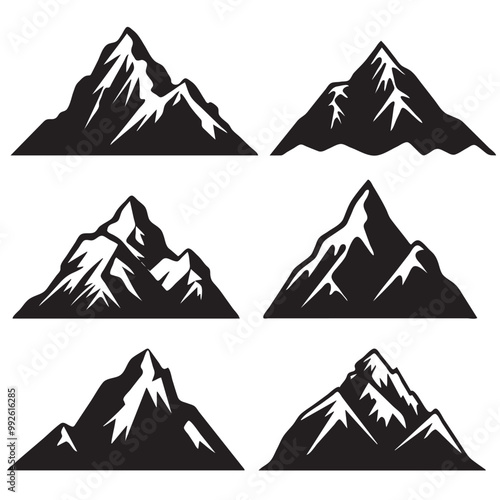 Set of Mountain vector, silhouette