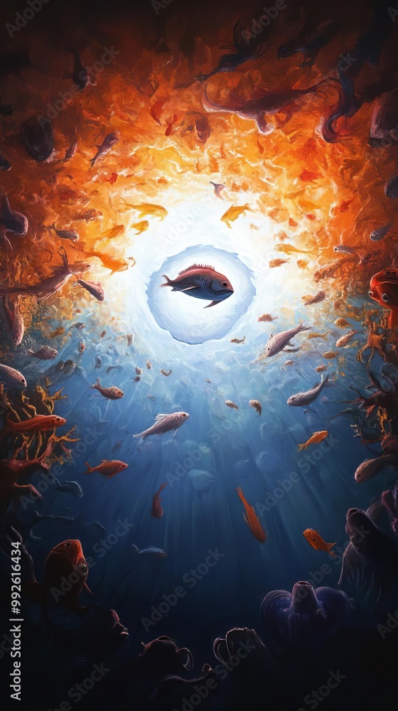 Fototapeta premium Surrealism Subconscious Disjointed Fish Eye Perspective