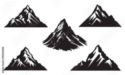 Set of Mountain vector, silhouette