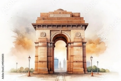 watercolor illustration gateway of India photo