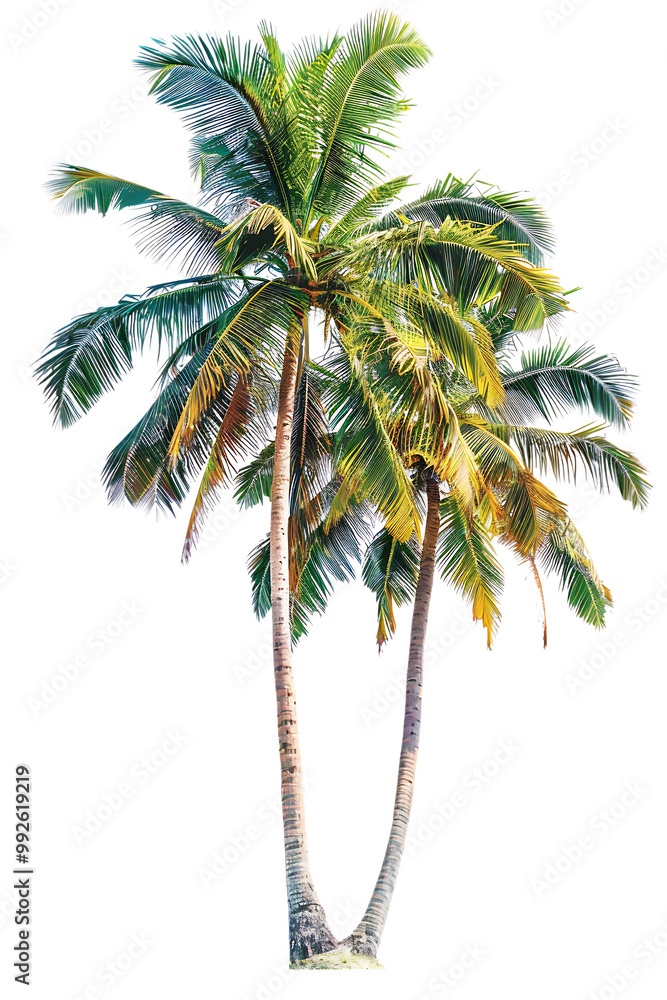 Obraz premium Twin coconut palm tree, isolated against a transparent background