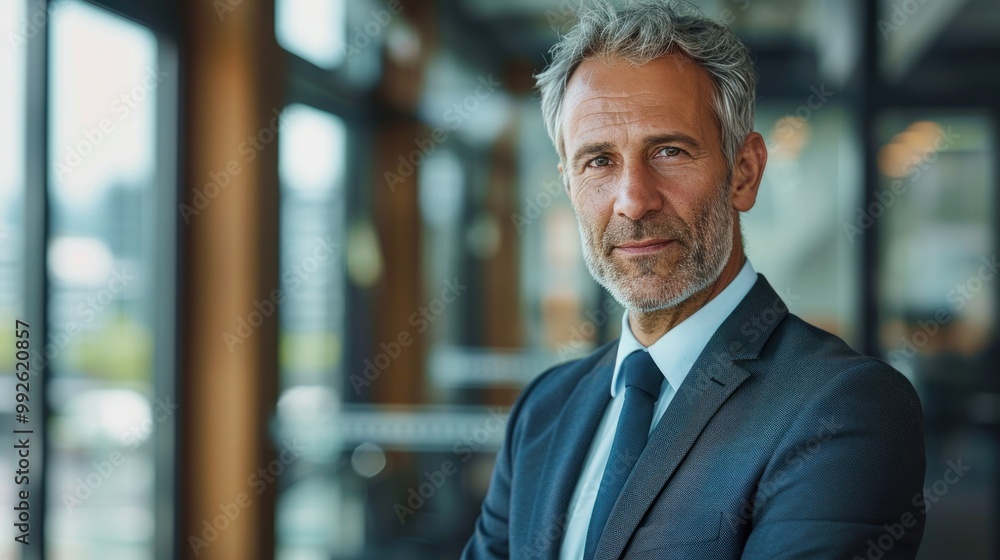 Middle aged man in a business suit in an office setting Middle aged man in a business suit in an office setting