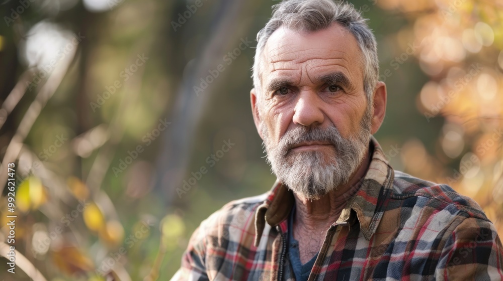 Middle aged man with a rugged look in nature Middle aged man with a rugged look in nature