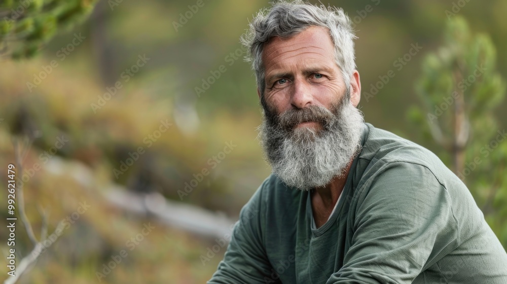 Middle aged man with a rugged look in nature Middle aged man with a rugged look in nature