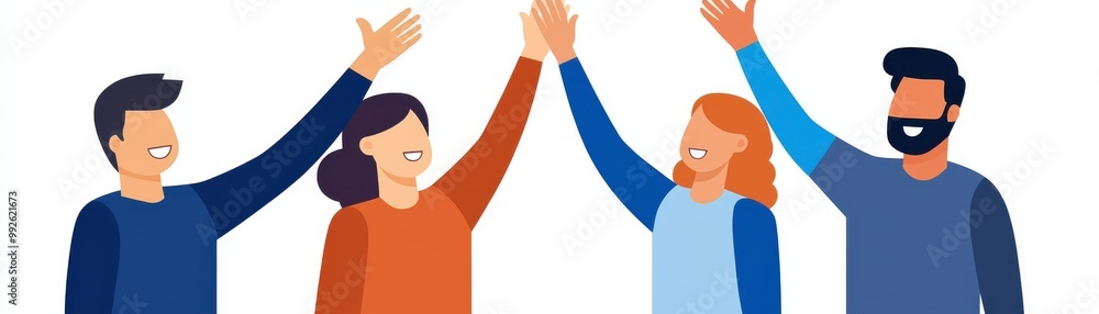 A diverse group of happy people celebrating together with raised hands, showcasing teamwork and friendship in a vibrant setting. A diverse group of happy people celebrating together with raised hands, showcasing teamwork and friendship in a vibrant setting.