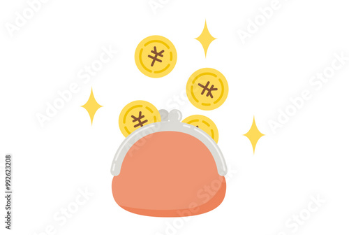 お金が入ってくるがま口財布のイラスト