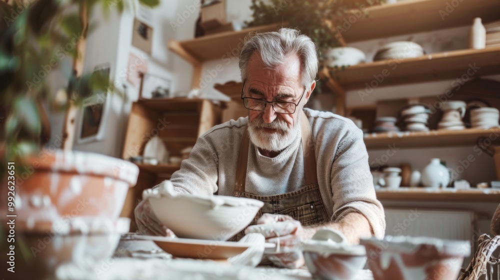 Middle aged person engaging in a hobby Middle aged person engaging in a hobby