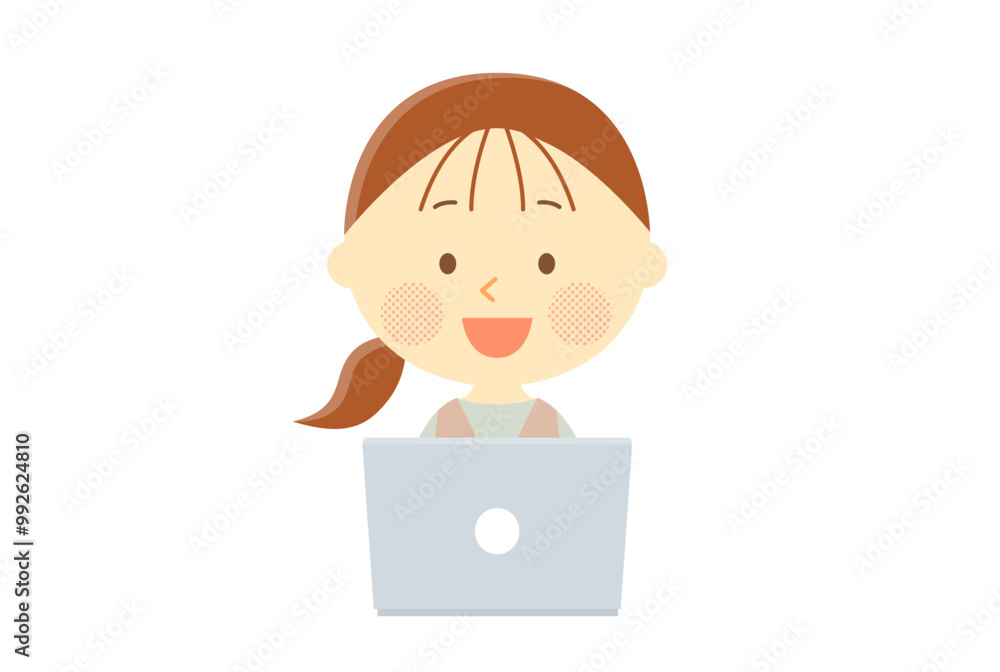 パソコンを使う女性のイラスト
パソコンを使う女性のイラスト