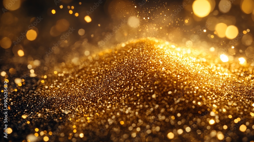 Obraz premium A pile of gold dust sparkling under direct light, gold dust, pure wealth