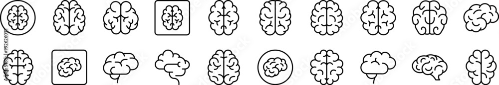 Brain Thin Icons Collection. Editable Stroke. Suitable for Web Sites, Books, Cards, Apps Brain Thin Icons Collection. Editable Stroke. Suitable for Web Sites, Books, Cards, Apps