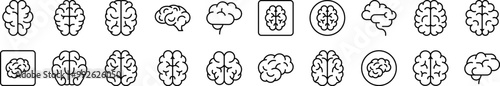 Brain Pack of Thin Icons. Editable Stroke. Suitable for Web Sites, Books, Cards, Apps
