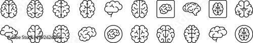 Brain Icon Set for UI, Placards, Books, Apps. Editable Stroke. Suitable for Web Sites, Books, Cards, Apps