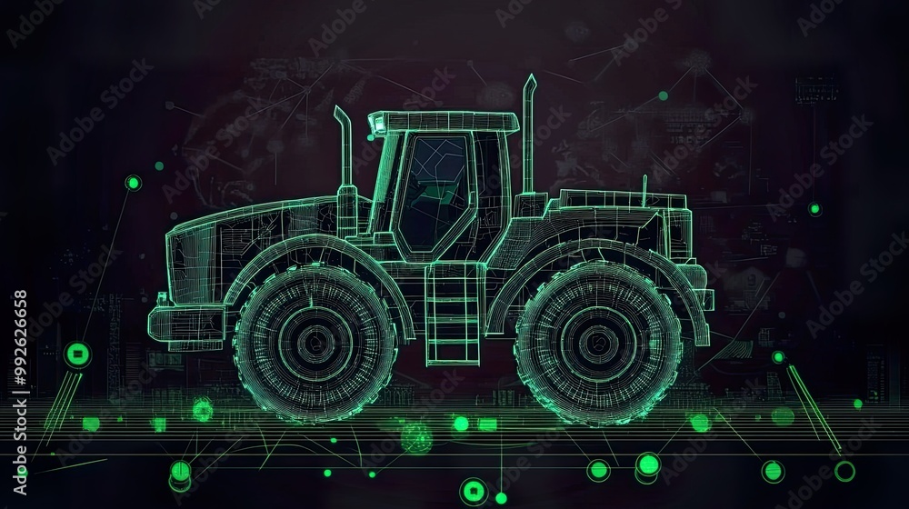 Digital illustration of a tractor in a futuristic style. Digital illustration of a tractor in a futuristic style.
