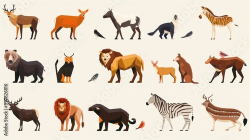 Wild animal icons for educational materials