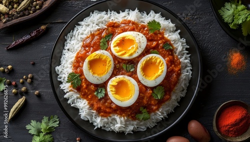 Indian Egg Curry with Rice and Cilantro