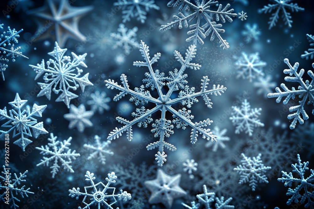 Captivating macro image of intricate snowflakes Captivating macro image of intricate snowflakes