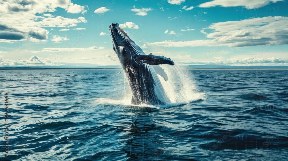 A majestic whale breaching the ocean surface A majestic whale breaching the ocean surface