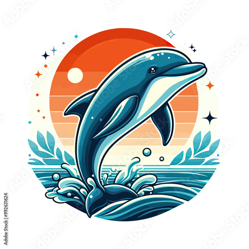 Vector dolphin jumping out of the water