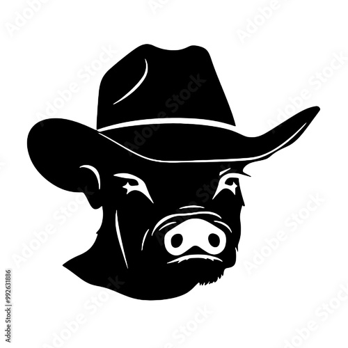 A pig wearing a hat silhouette 