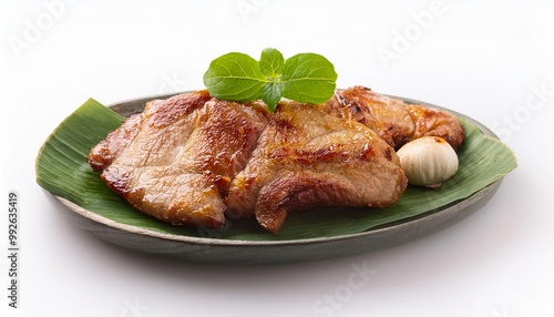 Thai Food, Thai Grilled Pork on white background isolated.