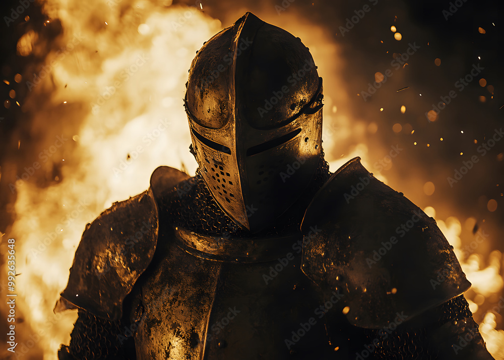 Fototapeta premium Fierce Warrior in Flaming Armor design