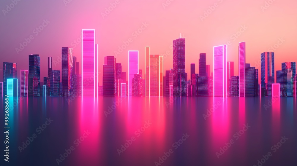 Futuristic cityscape with glowing neon colors, 3D illustration Futuristic cityscape with glowing neon colors, 3D illustration