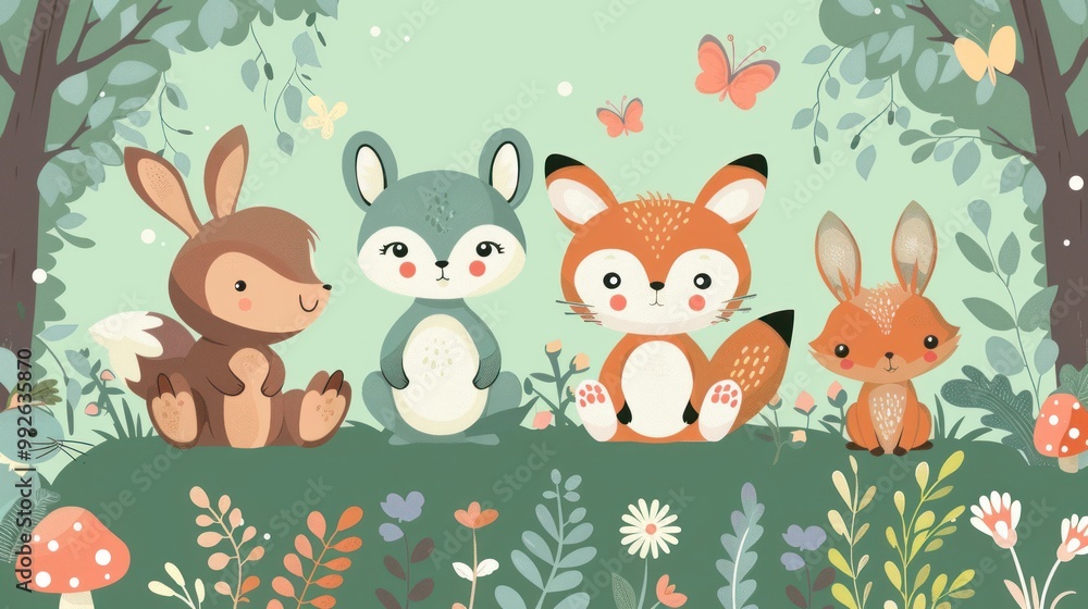 A vector graphic of cute woodland animals A vector graphic of cute woodland animals