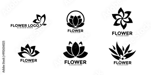 Flowers logo icon set. Flowers isolated on transparent background. Flowers in modern simple logo vector illustrations