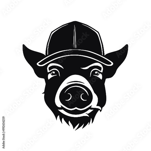 A pig wearing glasses and a hat - silhouette vector illustration transparent background 