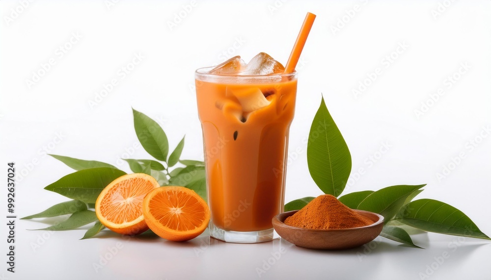 Thai Food, Thai Iced Tea on white background isolated. Thai Food, Thai Iced Tea on white background isolated.