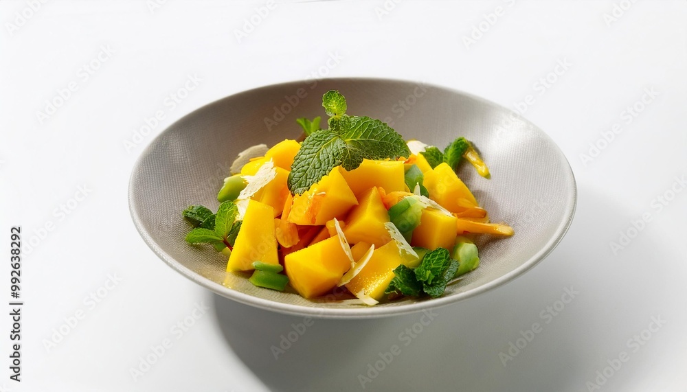 Thai Food, Thai Mango Salad on white background isolated. Thai Food, Thai Mango Salad on white background isolated.