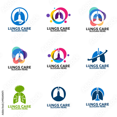 lungs logo design set bundle unique Premium Vector, set of lungs logo design 