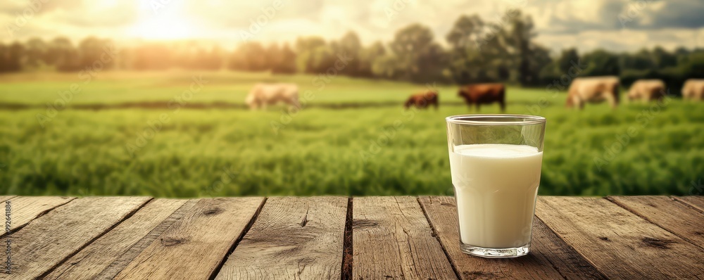 Fresh milk from pitcher into the glass with grass field and cows with a natural background,fresh milk ad template banner,Cows live on natural pastures, packaging with milk packs concept. Fresh milk from pitcher into the glass with grass field and cows with a natural background,fresh milk ad template banner,Cows live on natural pastures, packaging with milk packs concept.