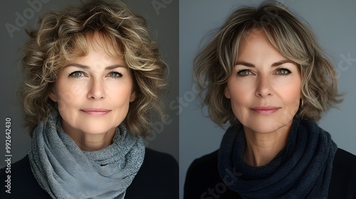 Before-and-after images focusing on the facelift's effects on cheek lift and jawline contouring, enhancing facial symmetry, Realistic, Crisp Detail, Soft Background