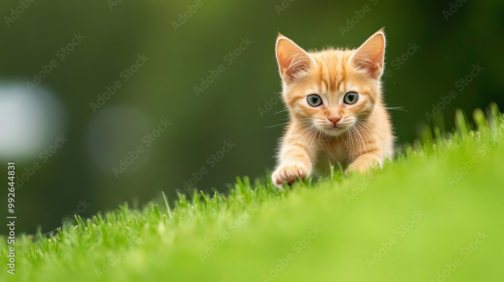 Naklejka premium Kitten sliding down a hill, playful descent, funny, dynamic