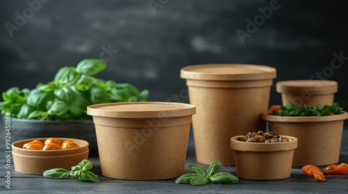 Wallpaper Mural Eco-friendly containers with assorted spices and herbs. Torontodigital.ca