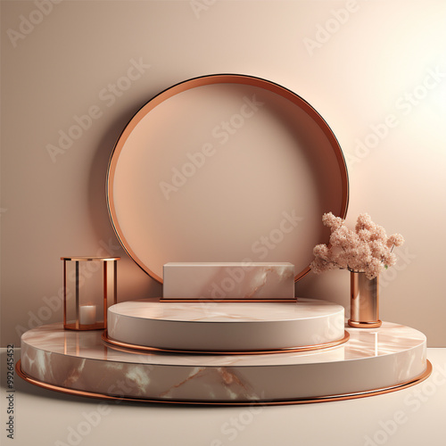 Minimalist Podium Design with Elegant Copper and Marble Accents Modern Product Display