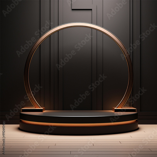Minimalist Podium Design with Elegant Copper and Marble Accents Modern Product Display