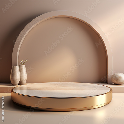 Minimalist Podium Design with Elegant Copper and Marble Accents Modern Product Display