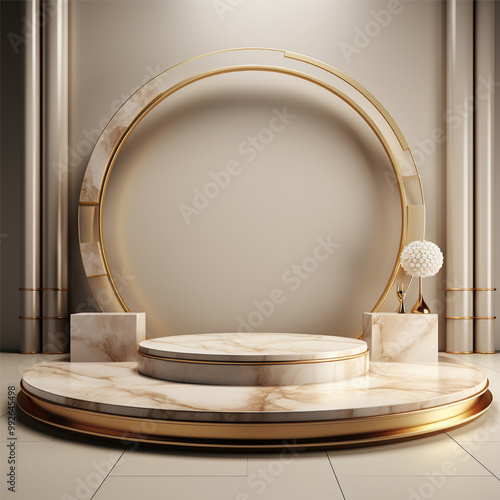 Minimalist Podium Design with Elegant Copper and Marble Accents Modern Product Display